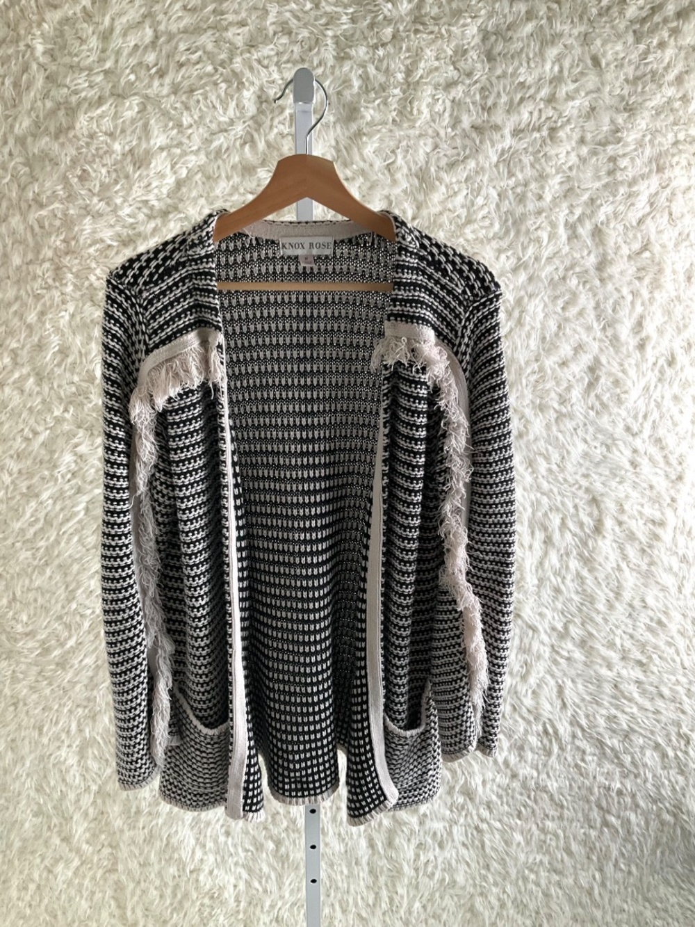 KNOX ROSE WOMEN'S BLACK/WHITE OPEN-FRONT CARDIGAN~SIZE MEDIUM!